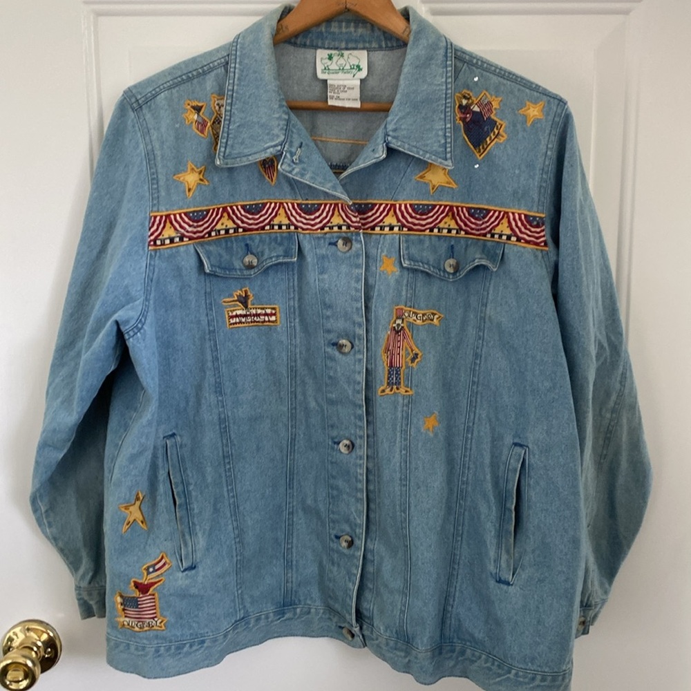 Quacker Factory Patriotic USA Denim Jean Jacket. Size XL - Picture 11 of 12